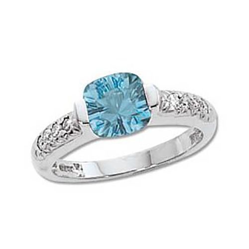 Concave Swiss Blue Topaz & Diamond Ring - 14K White Gold Size 7