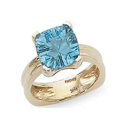 Concave Swiss Blue Topaz Ring - 14K Yellow Gold Size 7