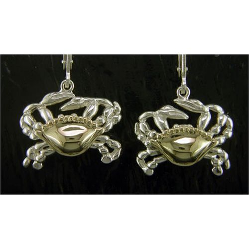 Crab Dangle Earrings - Sterling Silver and 14K Gold  - SD-SGE625D