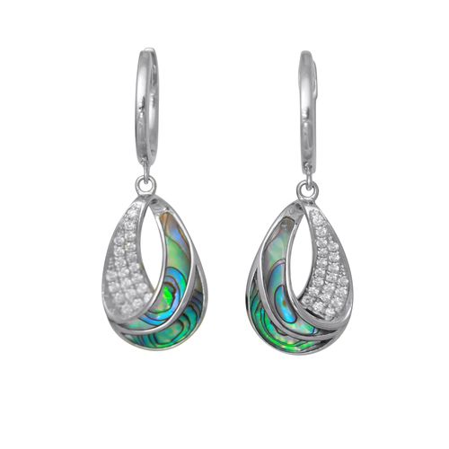 Crescent Drop II Abalone & Diamond Earrings