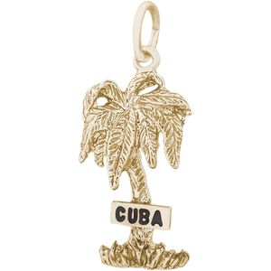 Cuba Palm With Sign Charm - 10K Gold