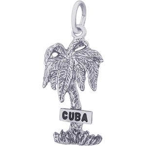 Cuba Palm With Sign Charm - Sterling Silver