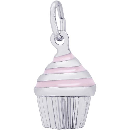 Cupcake - Pink Icing Charm - 14K White Gold - 10-8368