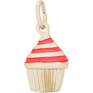 Cupcake - Red Icing Charm - 14K Gold - 10-8370