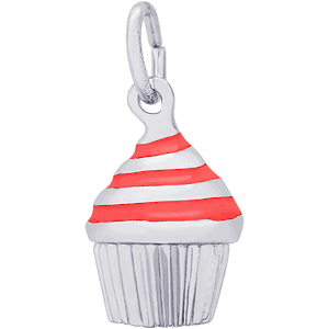 Cupcake - Red Icing Charm - 14K White Gold - 10-8370