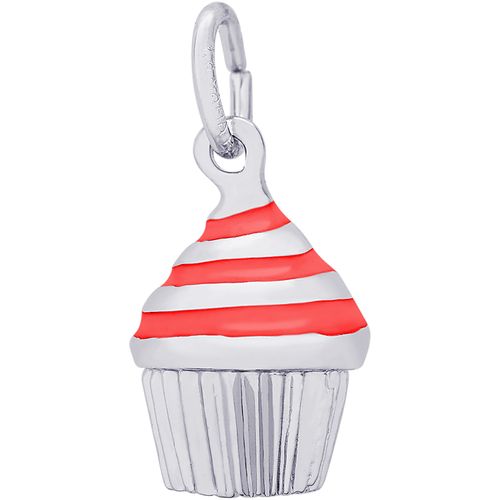 Cupcake - Red Icing Charm - Sterling Silver - 10-8370