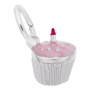 Cupcake with Candle Charm - 14K White Gold - 10-8452-wg