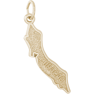 Curacao Map With Border Charm - Gold Plated