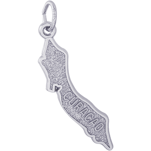 Curacao Map With Border Charm - Sterling Silver