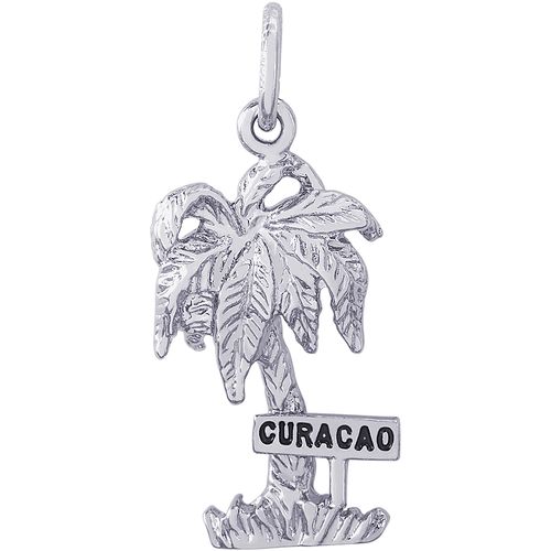 Curacao Palm With Sign Charm - 14K White Gold