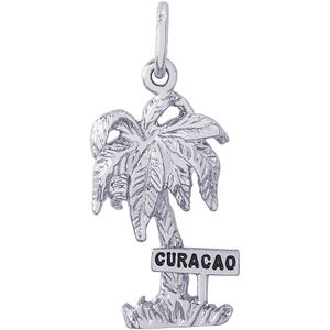 Curacao Palm With Sign Charm - 14K White Gold
