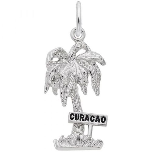 Curacao Palm With Sign Charm - Sterling Silver