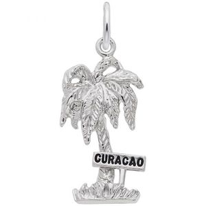 Curacao Palm With Sign Charm - Sterling Silver