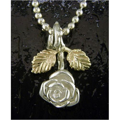 Curling Rose Pendant - Sterling Silver and 14K Gold  - SD-SGP783