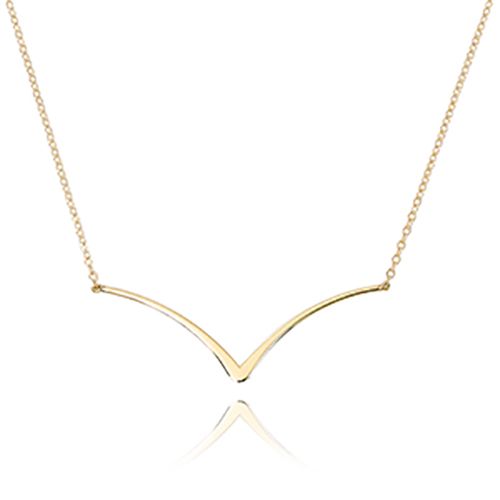Curved Edge V Necklace - 14K Yellow Gold 18 Inch