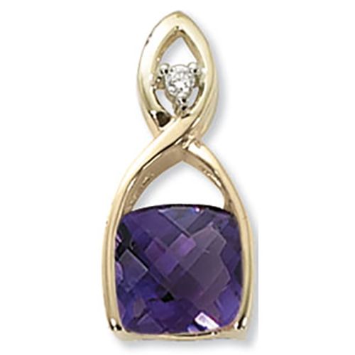 Cushion Amethyst & Diamond Pendant - 14K Yellow Gold