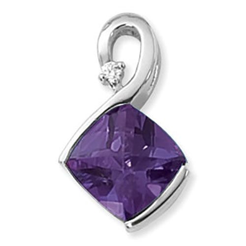 Cushion Amethyst & Diamond Pendant - Sterling Silver