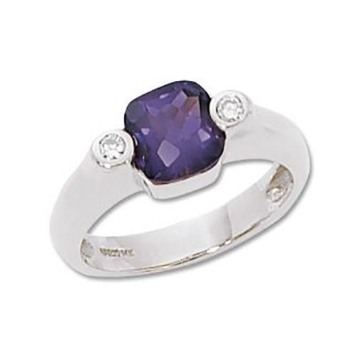 Cushion Amethyst & Diamond Ring - 14K White Gold Size 7 - 70549AMWG
