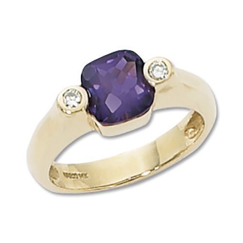 Cushion Amethyst & Diamond Ring - 14K Yellow Gold Size 7 - 70549AM