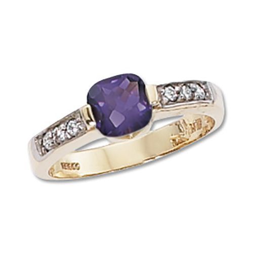 Cushion Amethyst & Diamond Ring - 14K Yellow Gold Size 7 - 70566AM