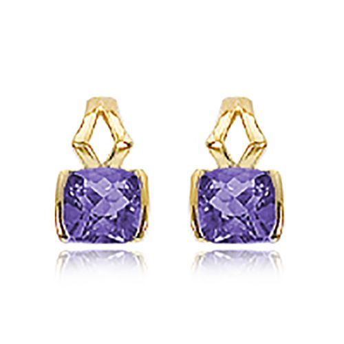 Cushion Amethyst Gemstone Earrings - 14K Yellow Gold - 90307AM