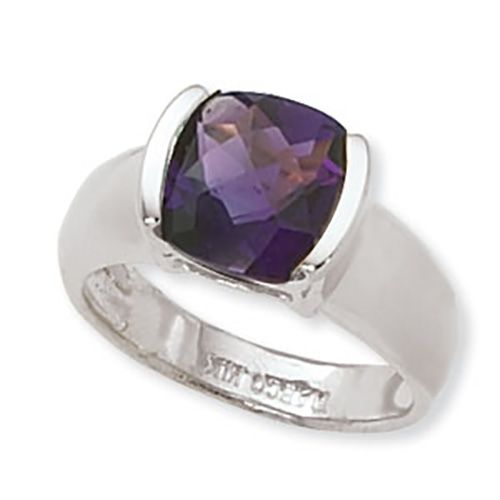 Cushion Amethyst Ring - Sterling Silver Size 6.5