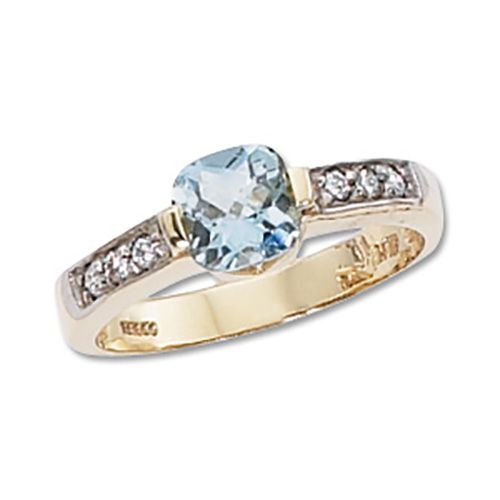Cushion Aquamarine & Diamond Ring - 14K Yellow Gold Size 7