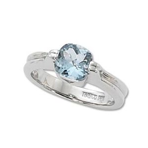 Cushion Aquamarine Ring - 14K White Gold Size 7