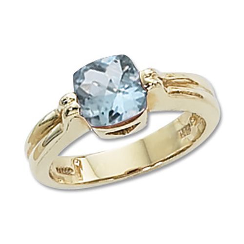 Cushion Aquamarine Ring - 14K Yellow Gold Size 7
