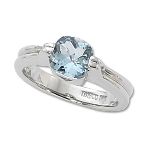 Cushion Aquamarine Ring - Sterling Silver Size 7