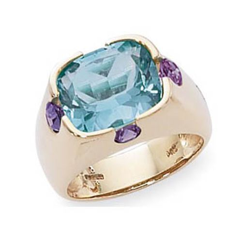 Cushion Blue Topaz & Amethyst Ring - 14K Yellow Gold Size 7