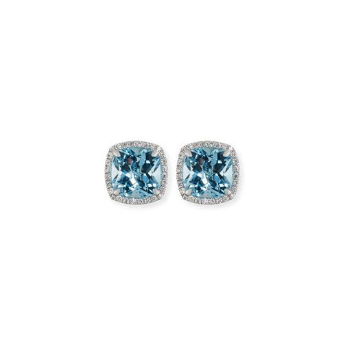 Cushion Blue Topaz & Diamond Halo Studs