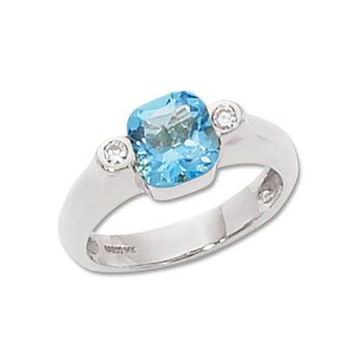 Cushion Blue Topaz & Diamond Ring - 14K White Gold Size 7 - 70549BTWG