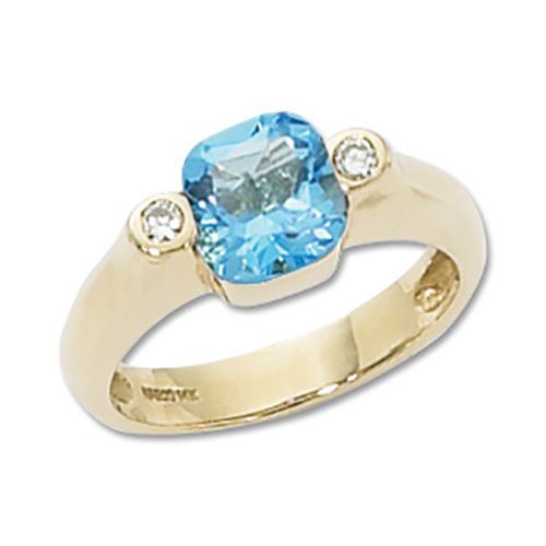 Cushion Blue Topaz & Diamond Ring - 14K Yellow Gold Size 7