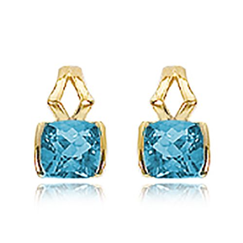 Cushion Blue Topaz Gemstone Earrings - 14K Yellow Gold - 90307BT