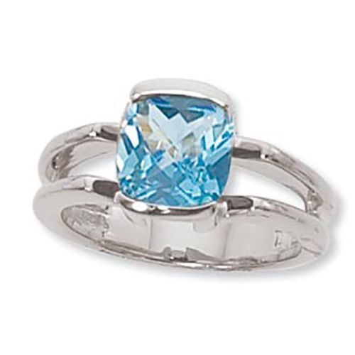 Cushion Blue Topaz Ring - 14K White Gold Size 7 - 70905BTWG