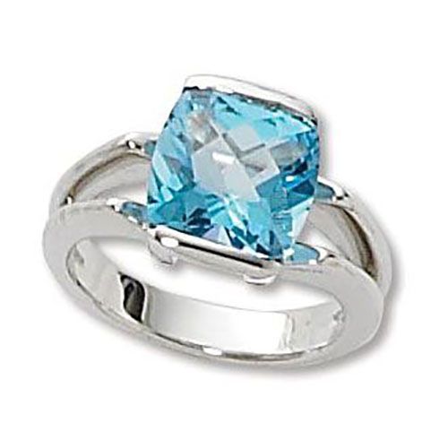Cushion Blue Topaz Ring - 14K White Gold Size 7 - 70892BTWG
