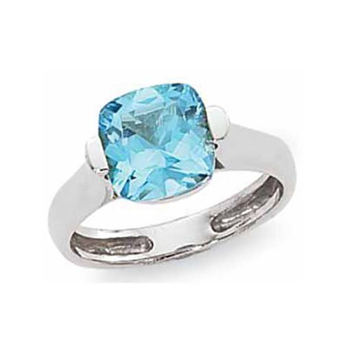 Cushion Blue Topaz Ring - 14K White Gold Size 7 - 70728BTWG