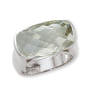 Cushion Briolette Praseolite Ring - 14K White Gold Size 7