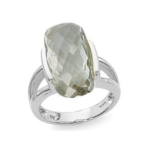 Cushion Briolette Prasolite Ring - 14K White Gold Size 7