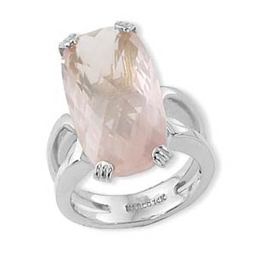 Cushion Briolette Rose Quartz Ring - 14K White Gold Size 7