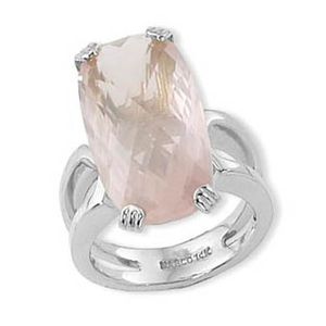 Cushion Briolette Rose Quartz Ring - 14K White Gold Size 7