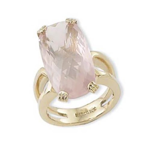 Cushion Briolette Rose Quartz Ring - 14K Yellow Gold Size 7