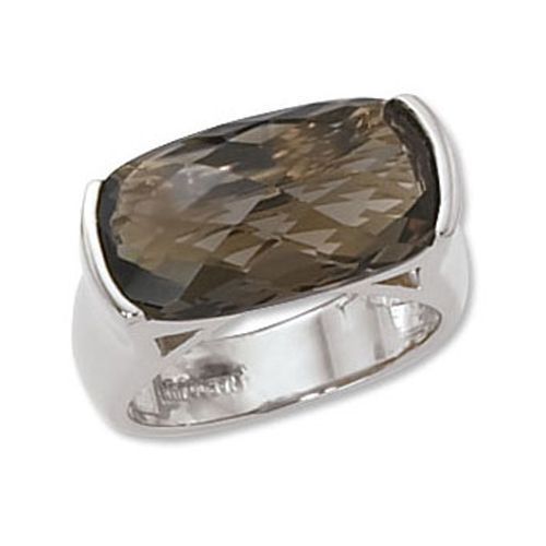 Cushion Briolette Smokey Quartz Ring - 14K White Gold Size 7 - 70898SQWG