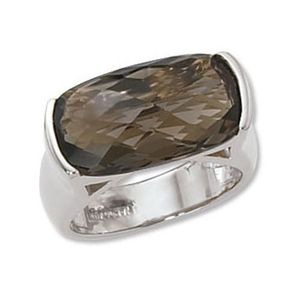 Cushion Briolette Smokey Quartz Ring - 14K White Gold Size 7 - 70898SQWG