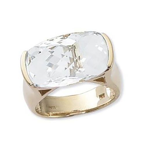 Cushion Briolette White Topaz Ring - 14K Yellow Gold Size 7 - 70898WT