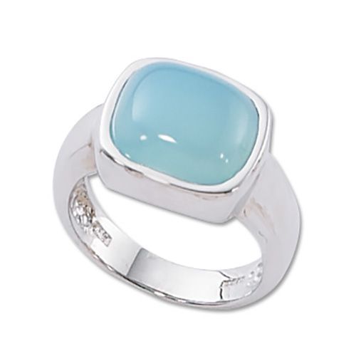 Cushion Caribbean Blue Chalcedony Ring - 14K White Gold Size 7