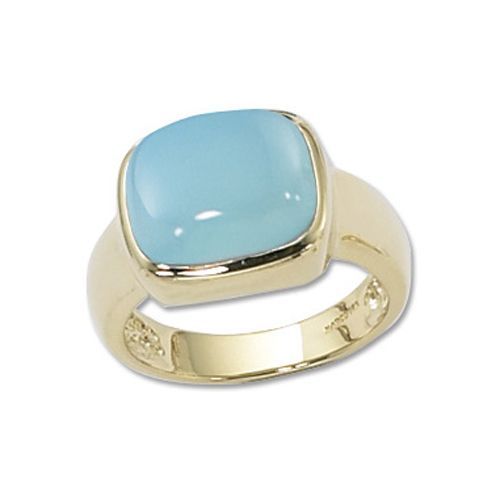 Cushion Caribbean Blue Chalcedony Ring - 14K Yellow Gold Size 7