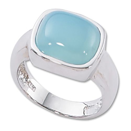 Cushion Caribbean Blue Chalcedony Ring - Sterling Silver Size 7