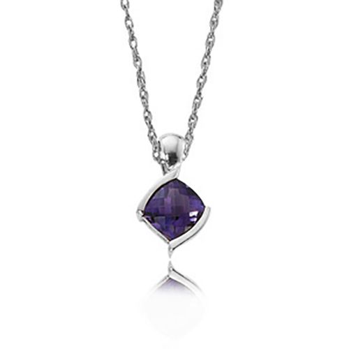 Cushion Checkerboard Amethyst Pendant - 14K White Gold - 80075AMWG